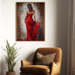 Red Dress Lady Walking, Women Canvas Painting, Wall Art Decor, Morden Women Poster Gift