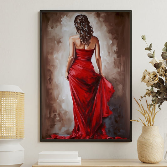 Red Dress Lady Walking, Women Canvas Painting, Wall Art Decor, Morden Women Poster Gift