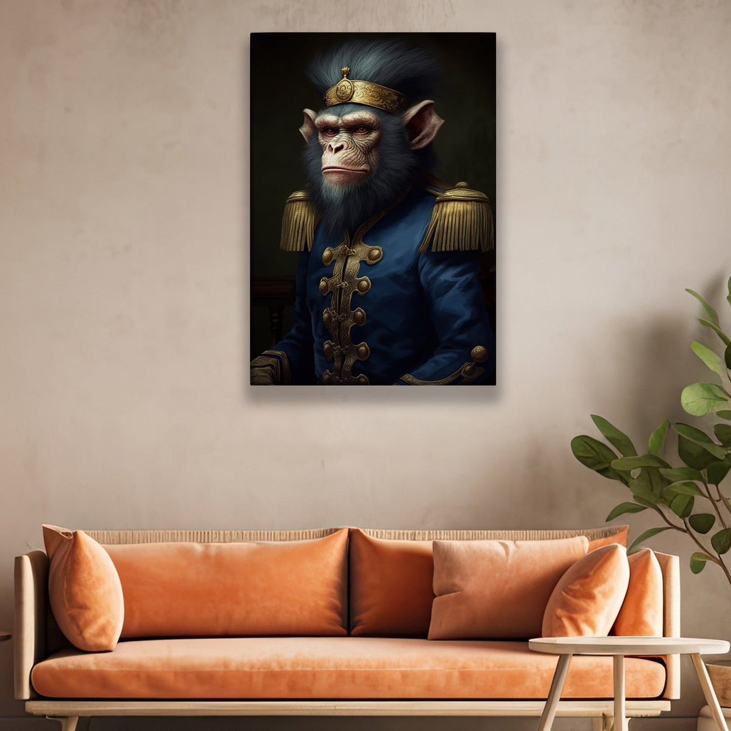 Monkey In Military Uniform, Victorian Monkey Canvas Painting, Monkey Wall Art Decor, Poster Gift For Monkey Lovers