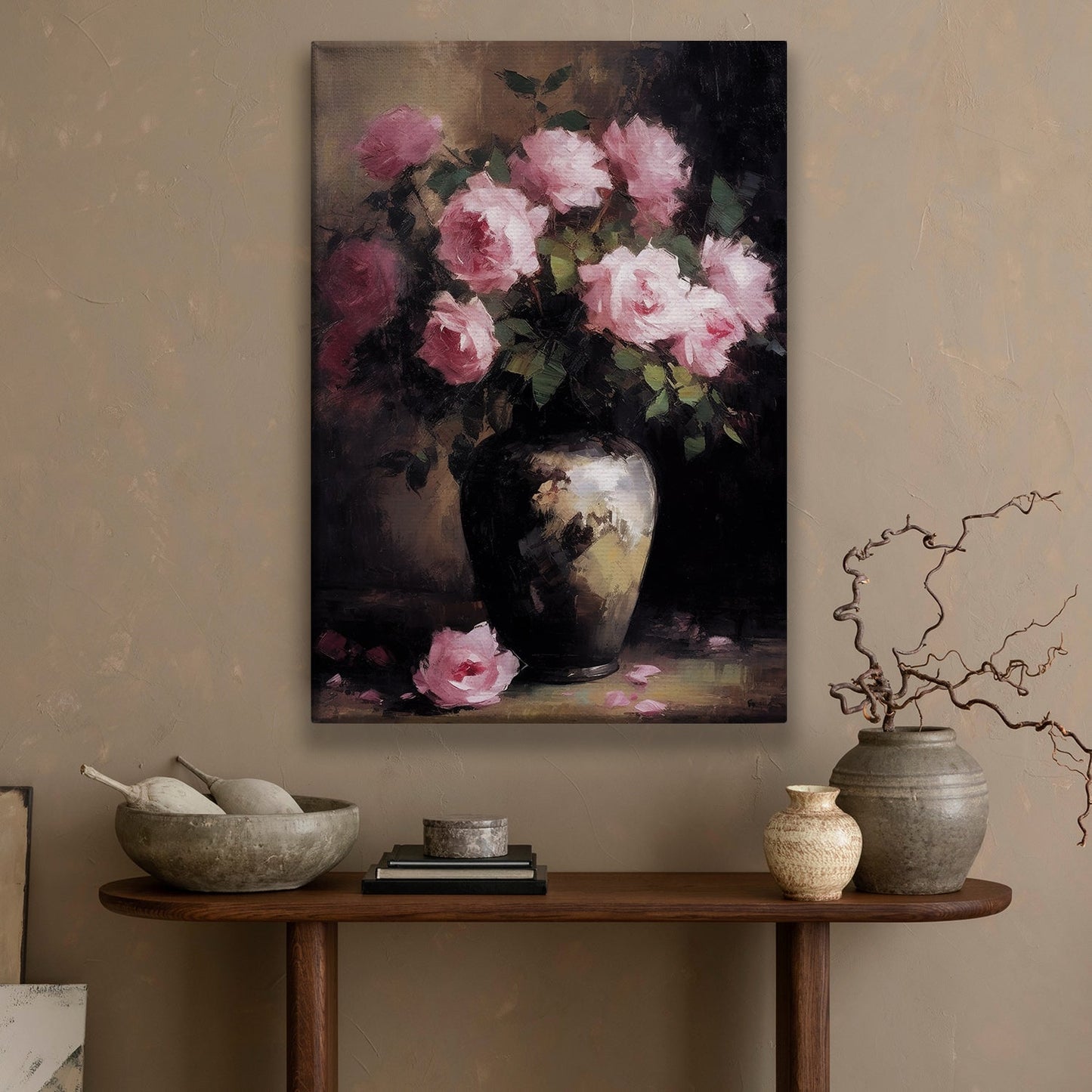 Decorative Rose Vase, Modern Flower Canvas Painting, Wall Art Decor, Poster Gift For Roses Lovers