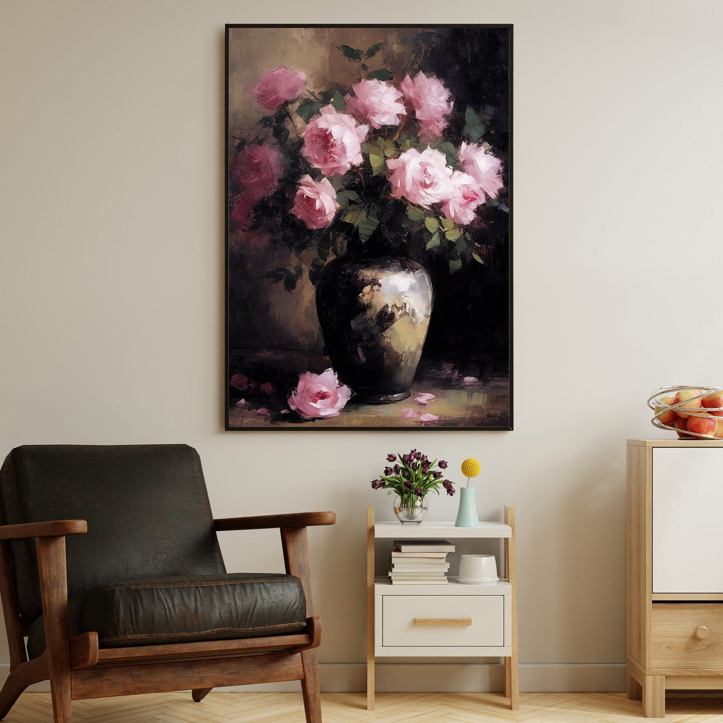 Decorative Rose Vase, Modern Flower Canvas Painting, Wall Art Decor, Poster Gift For Roses Lovers