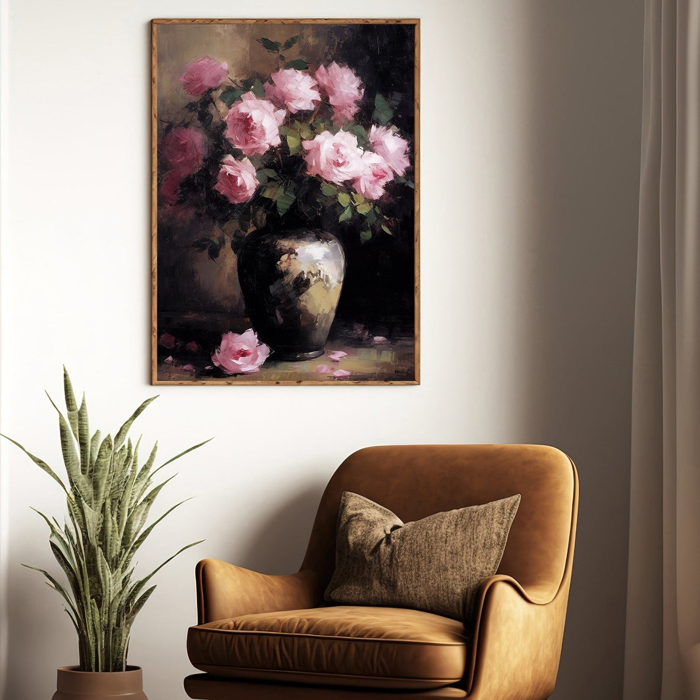 Decorative Rose Vase, Modern Flower Canvas Painting, Wall Art Decor, Poster Gift For Roses Lovers