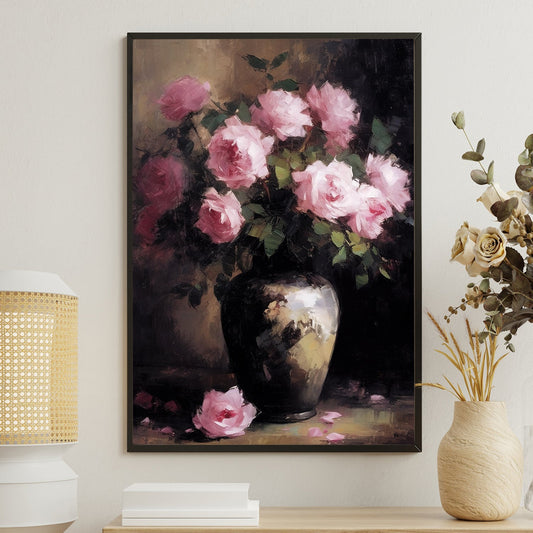 Decorative Rose Vase, Modern Flower Canvas Painting, Wall Art Decor, Poster Gift For Roses Lovers