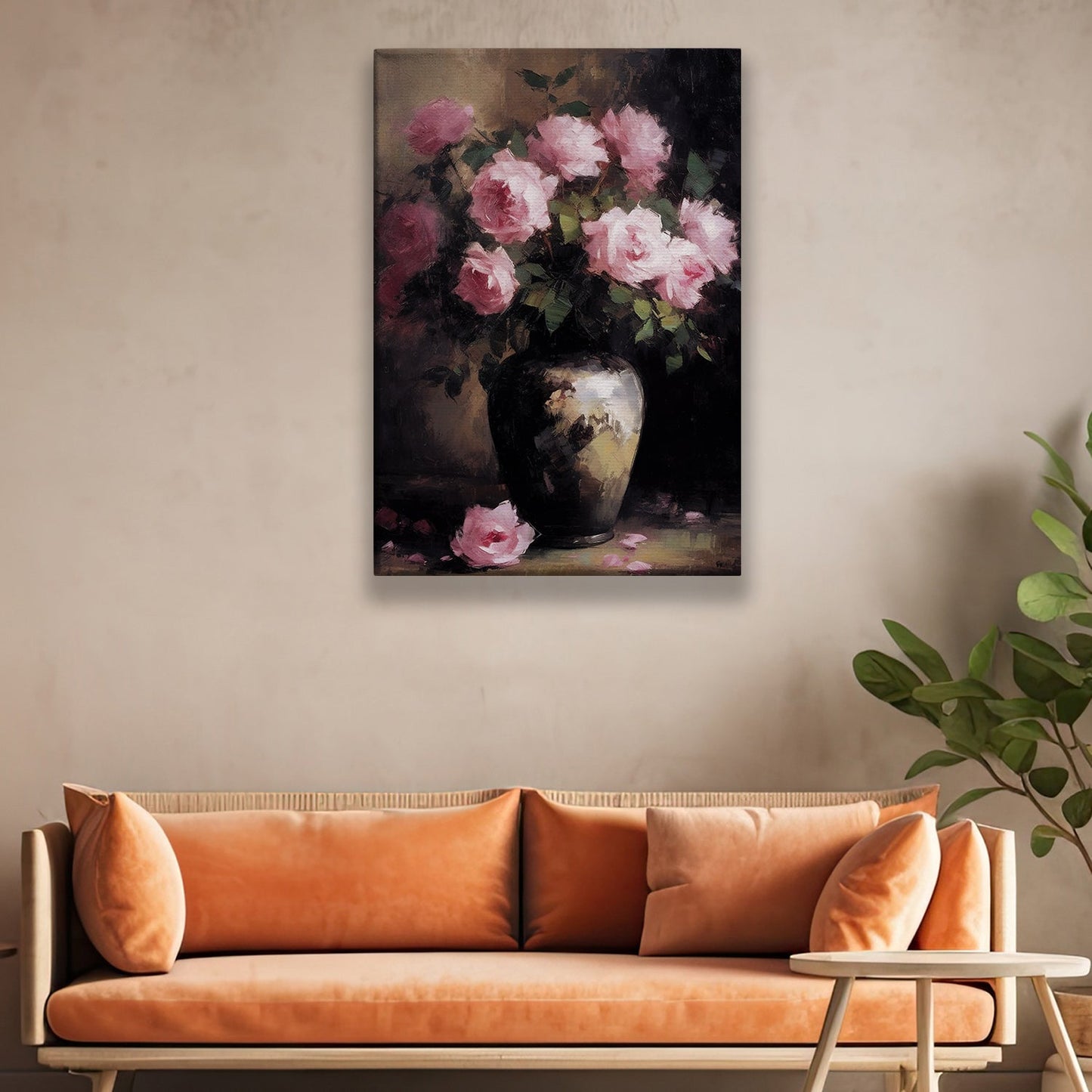 Decorative Rose Vase, Modern Flower Canvas Painting, Wall Art Decor, Poster Gift For Roses Lovers