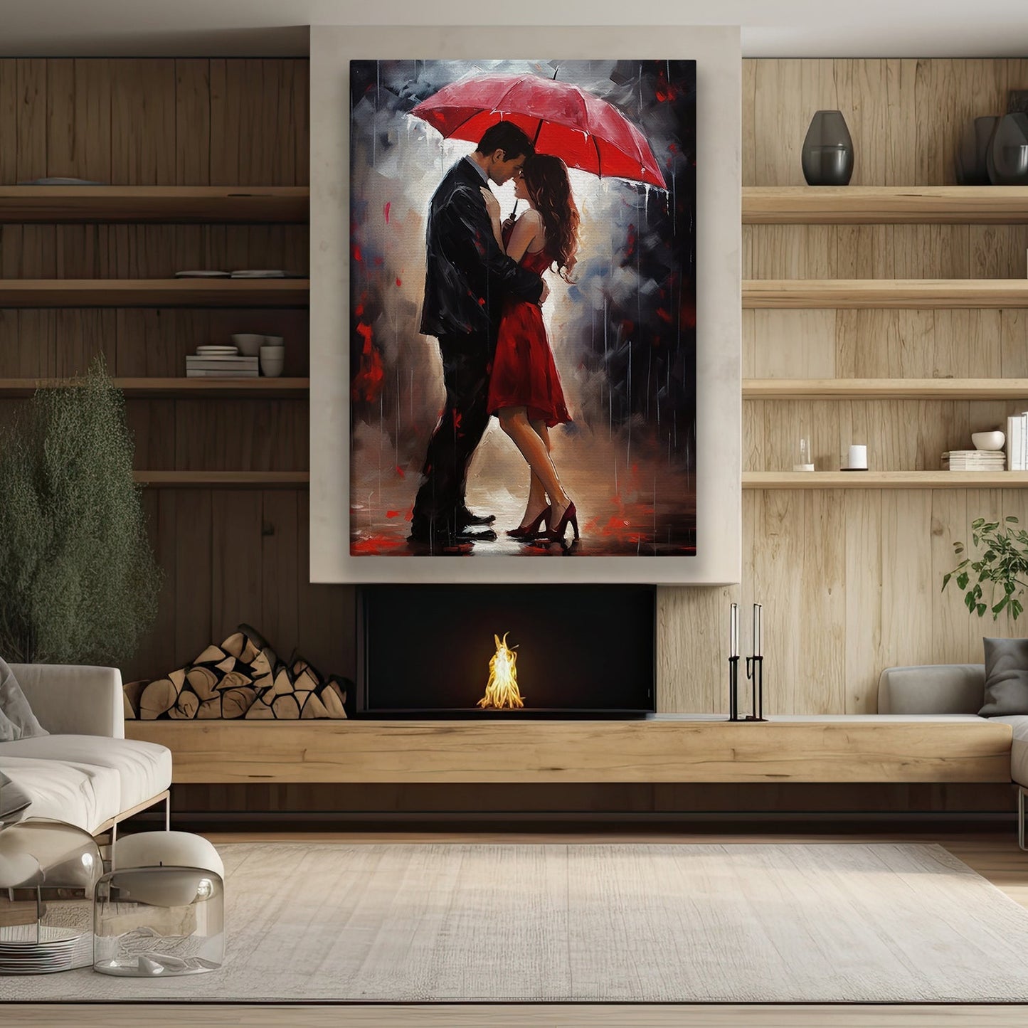 Romance In The Rain, Love Couple Canvas Painting, Wall Art Decor, Poster Gift For Your Love