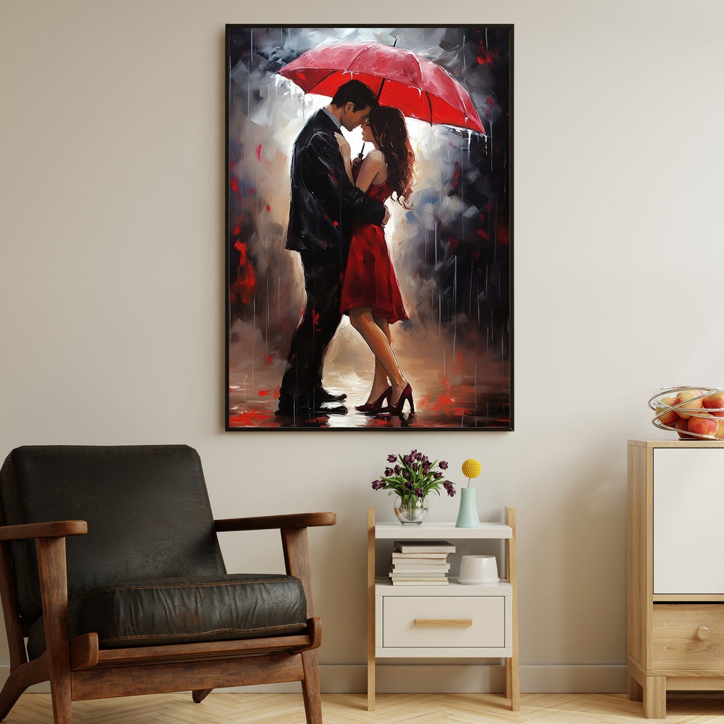 Romance In The Rain, Love Couple Canvas Painting, Wall Art Decor, Poster Gift For Your Love