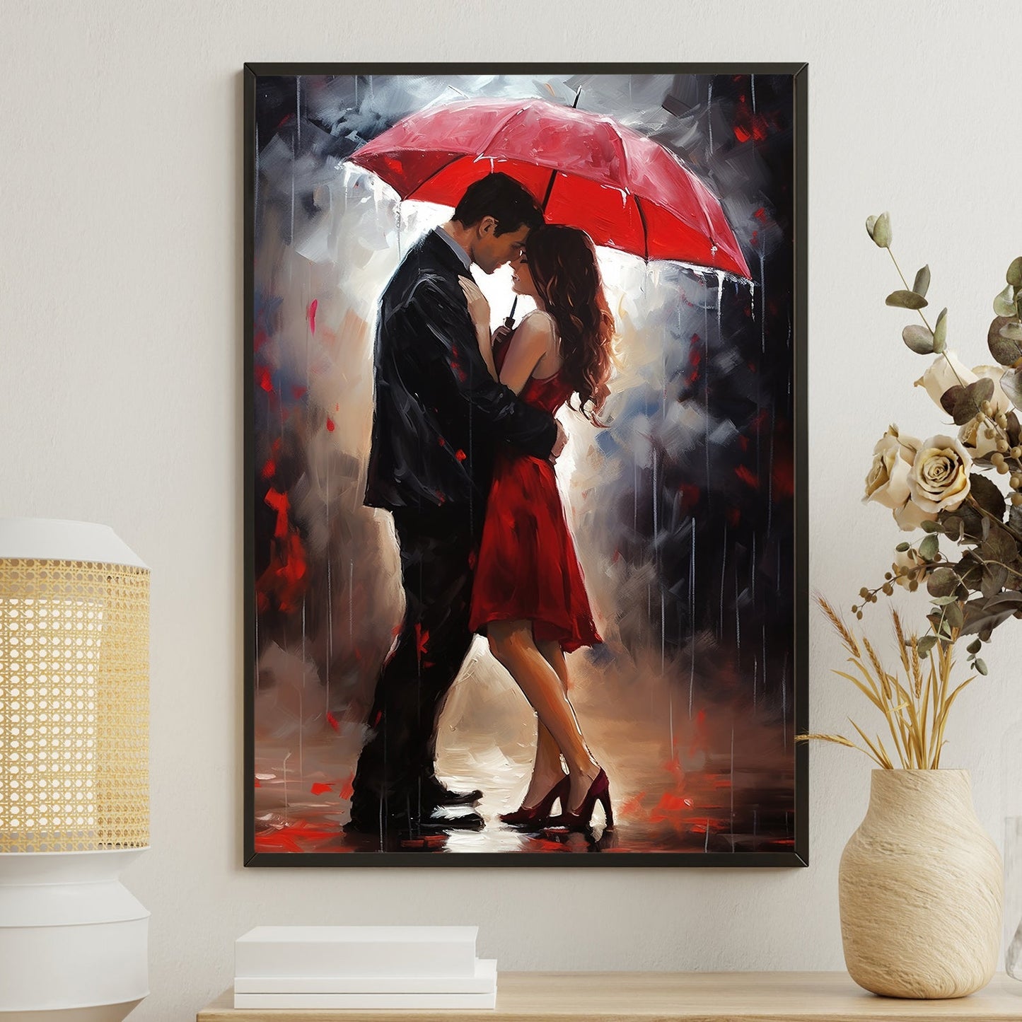 Romance In The Rain, Love Couple Canvas Painting, Wall Art Decor, Poster Gift For Your Love