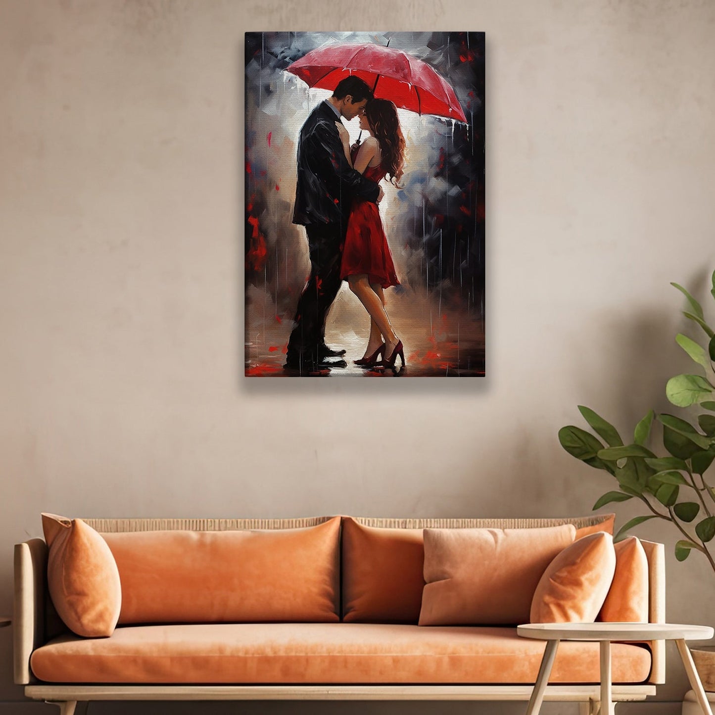 Romance In The Rain, Love Couple Canvas Painting, Wall Art Decor, Poster Gift For Your Love