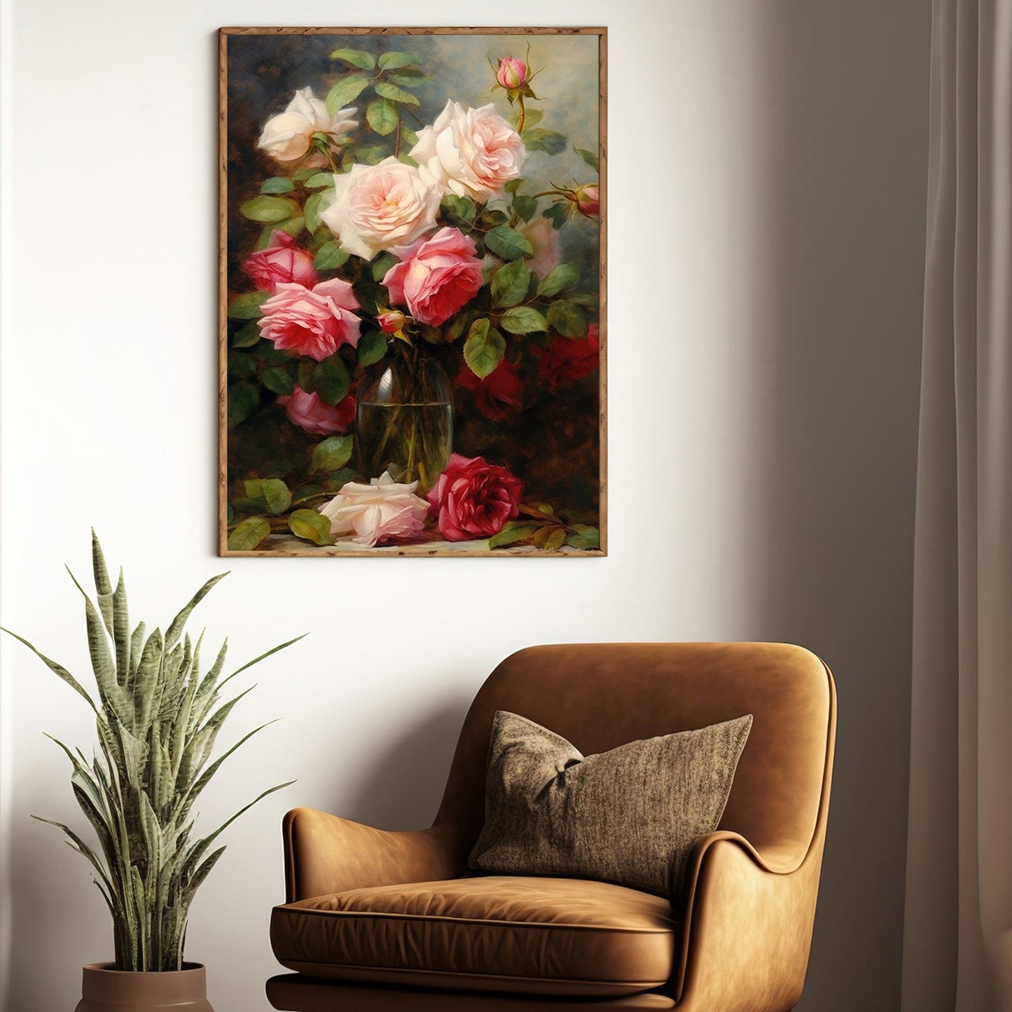 Beautiful Rose In Vase, Modern Flower Canvas Painting, Wall Art Decor, Poster Gift For Roses Lovers