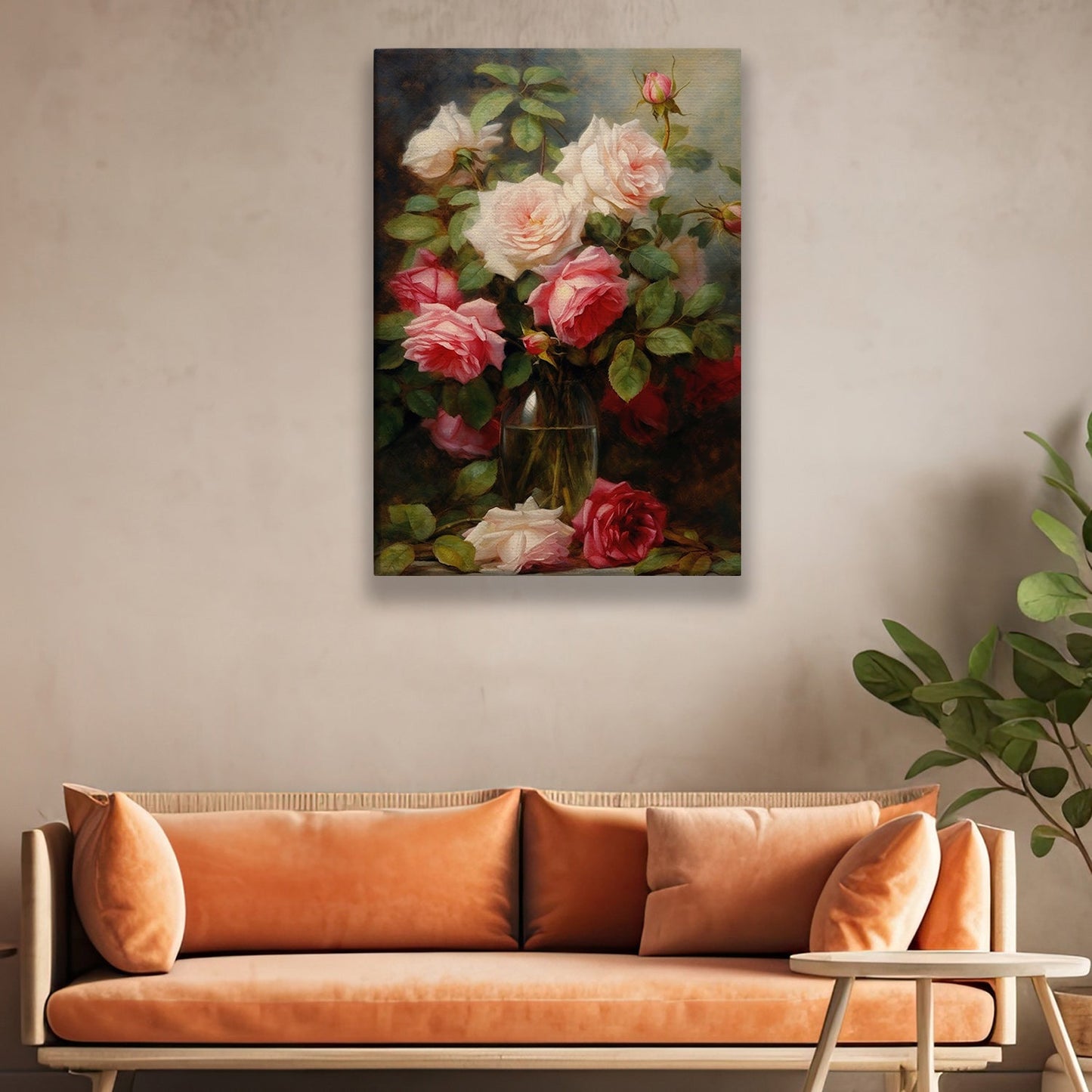 Beautiful Rose In Vase, Modern Flower Canvas Painting, Wall Art Decor, Poster Gift For Roses Lovers