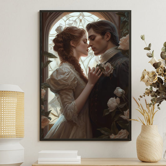 Romance Couple Kissing, Victorian Canvas Painting, Love Wall Art Decor, Poster Gift For Your Love