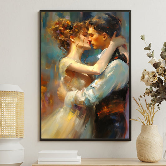 Romance Couple Kissing, Victorian Canvas Painting, Love Couple Wall Art Decor, Poster Gift For Your Love