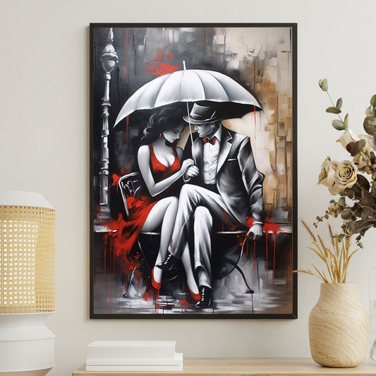 Elegant Couple Under Umbrella, Vintage Couple Canvas Painting, Wall Art Decor, Morden Poster Gift For