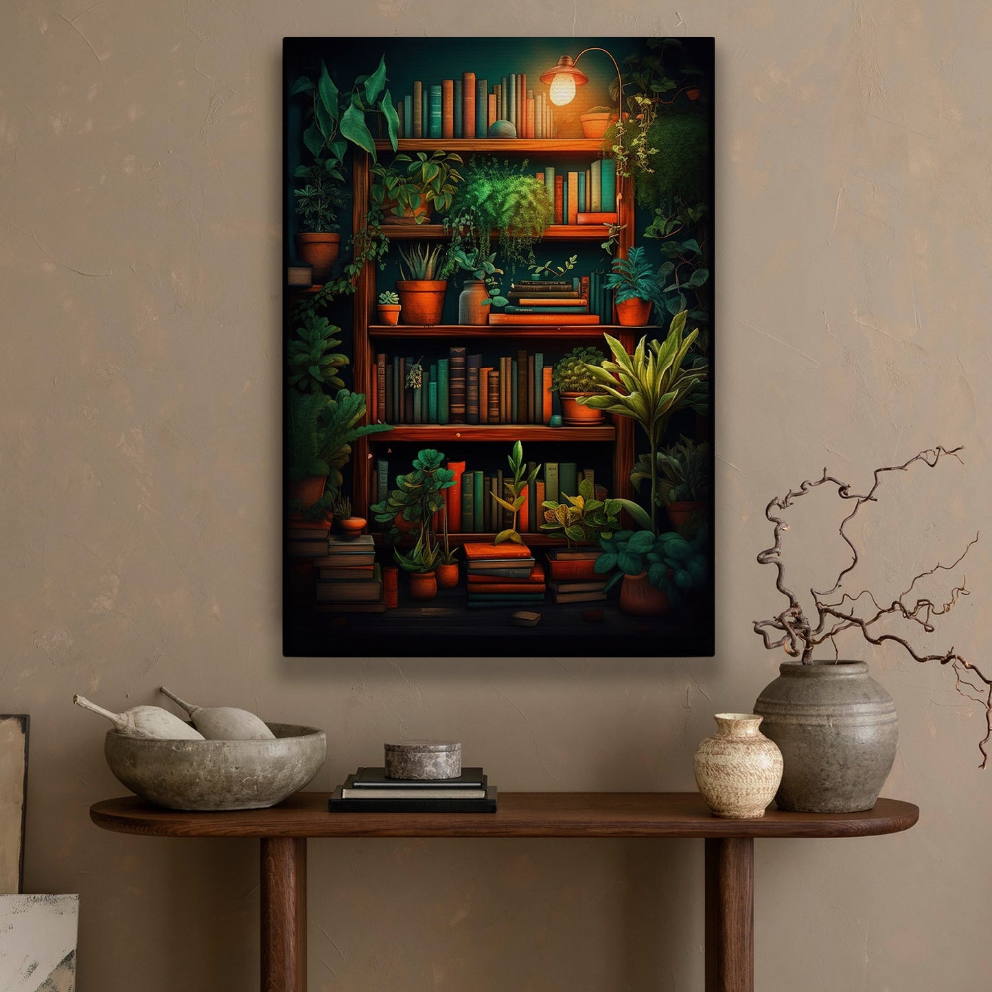 Books And Tree On The Shelf, Book Canvas Painting, Wall Art Decor, Poster Gift For Book Lovers