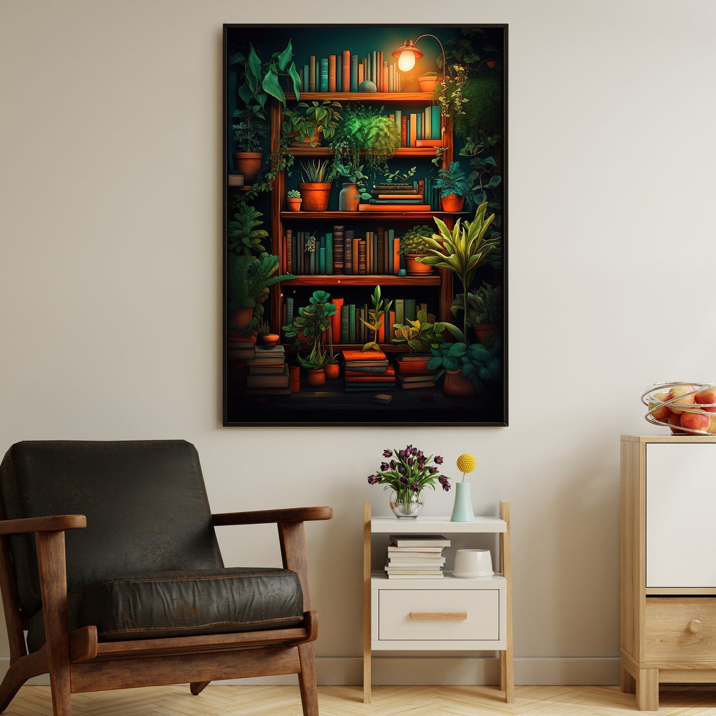 Books And Tree On The Shelf, Book Canvas Painting, Wall Art Decor, Poster Gift For Book Lovers