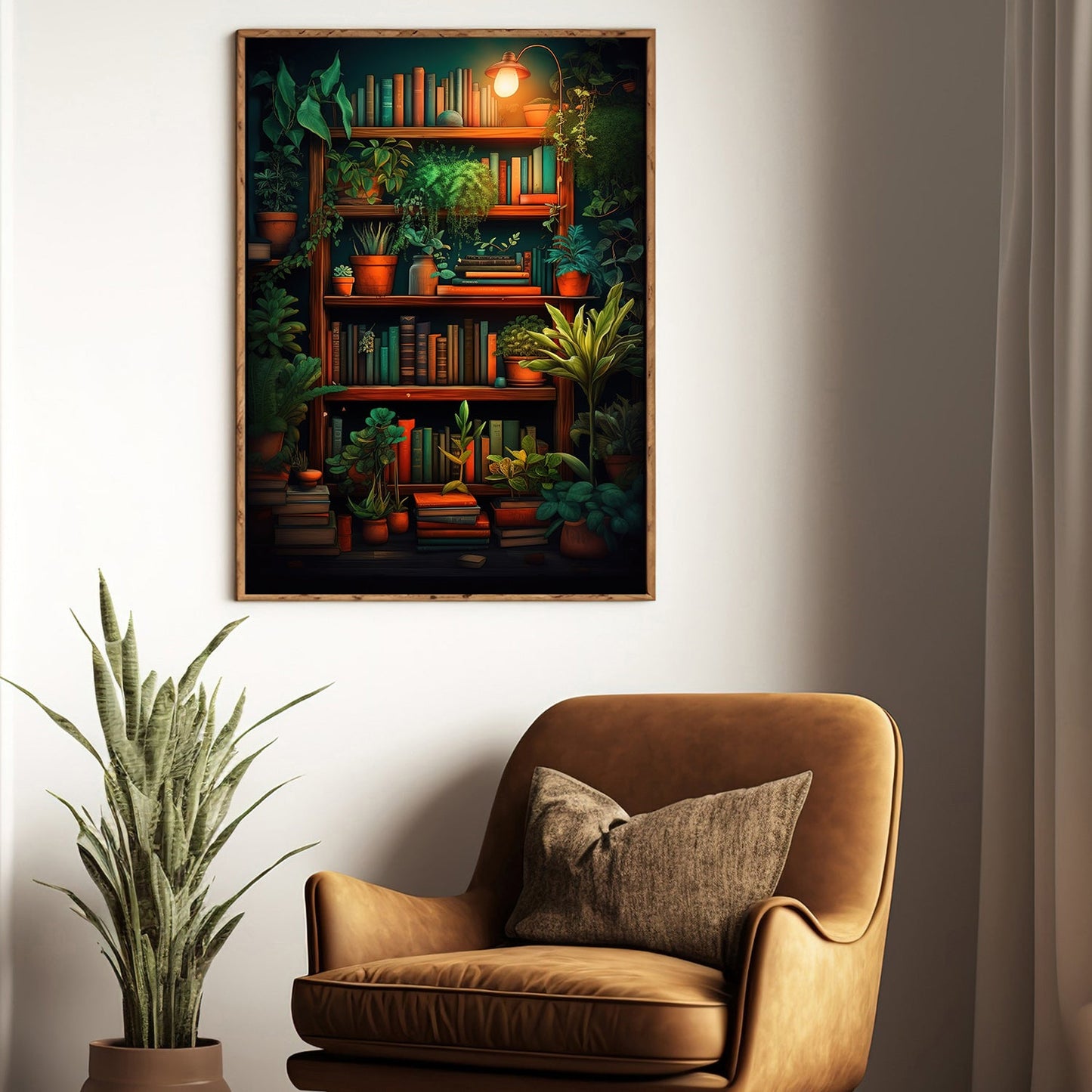 Books And Tree On The Shelf, Book Canvas Painting, Wall Art Decor, Poster Gift For Book Lovers