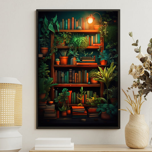 Books And Tree On The Shelf, Book Canvas Painting, Wall Art Decor, Poster Gift For Book Lovers