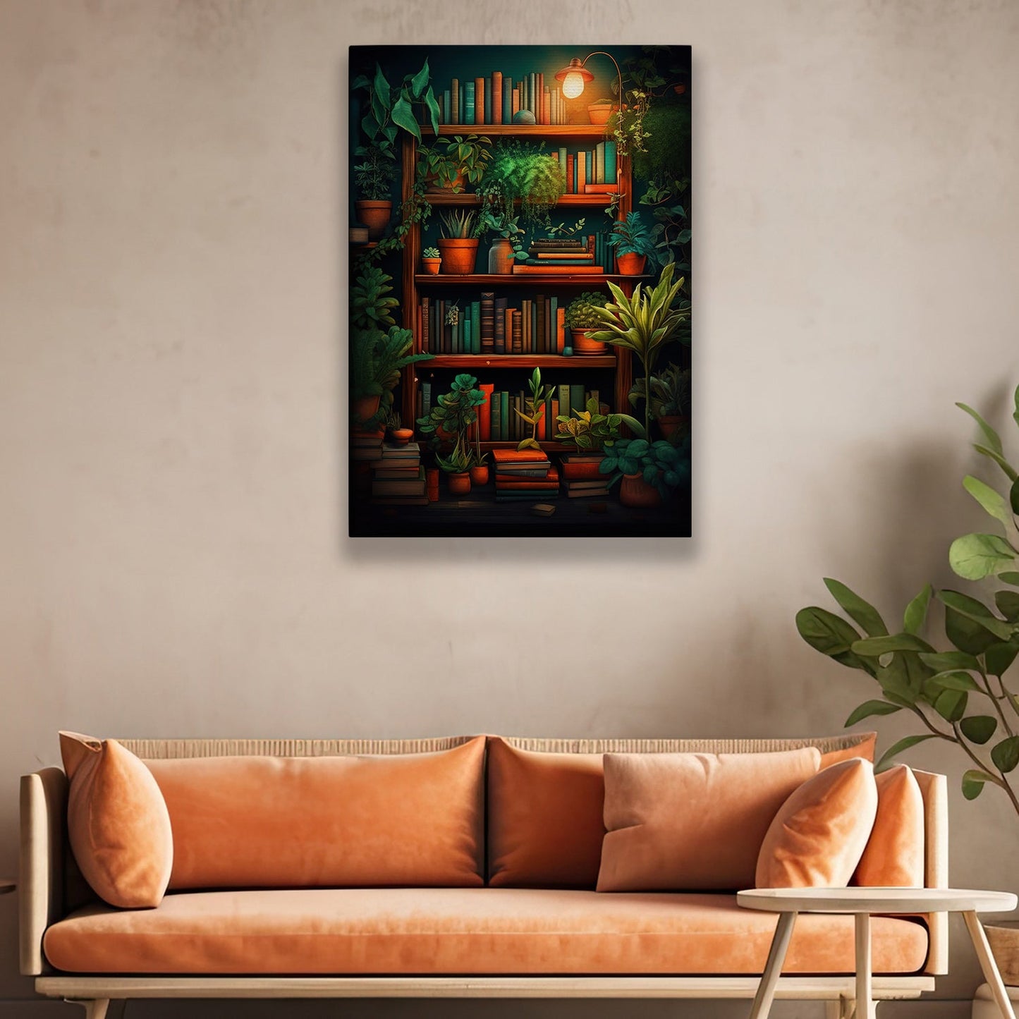 Books And Tree On The Shelf, Book Canvas Painting, Wall Art Decor, Poster Gift For Book Lovers