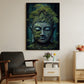 Mystical Buddha Face, Green Buddha Peaceful Canvas Painting, Wall Art Decor, Buddhism Poster Gift