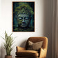Mystical Buddha Face, Green Buddha Peaceful Canvas Painting, Wall Art Decor, Buddhism Poster Gift