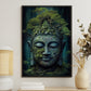 Mystical Buddha Face, Green Buddha Peaceful Canvas Painting, Wall Art Decor, Buddhism Poster Gift