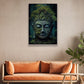 Mystical Buddha Face, Green Buddha Peaceful Canvas Painting, Wall Art Decor, Buddhism Poster Gift