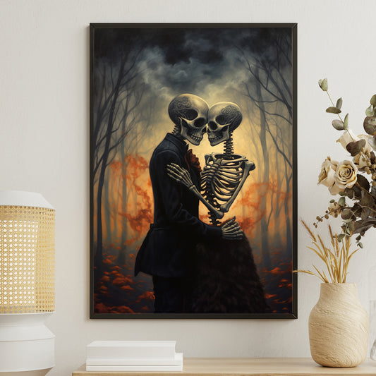 Skull Couple In The Forest, Valentine's Day Canvas Painting, Gothic Horror Skull Wall Art Decor, Valentines Poster Gift