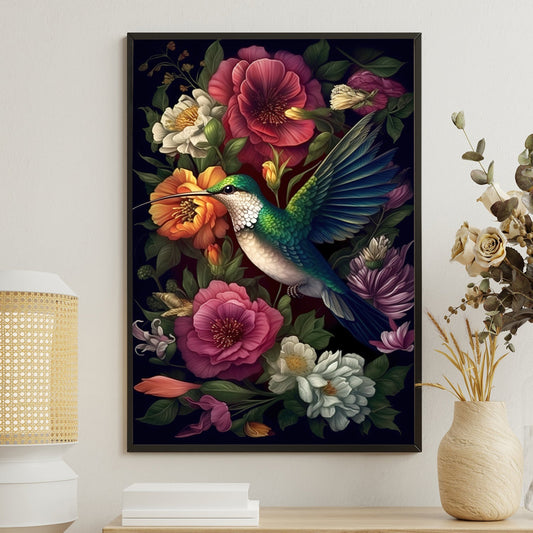 Nature Inspired Hummingbird, Hummingbird Canvas Painting, Vintage Wall Art Decor, Poster Gift For Hummingbird Lovers