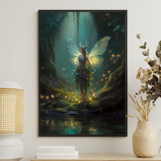 Mystery Golden Angel Wings, Forest Canvas Painting, Mystery Angel Wall Art Decor, Poster Gift For Angel Lovers