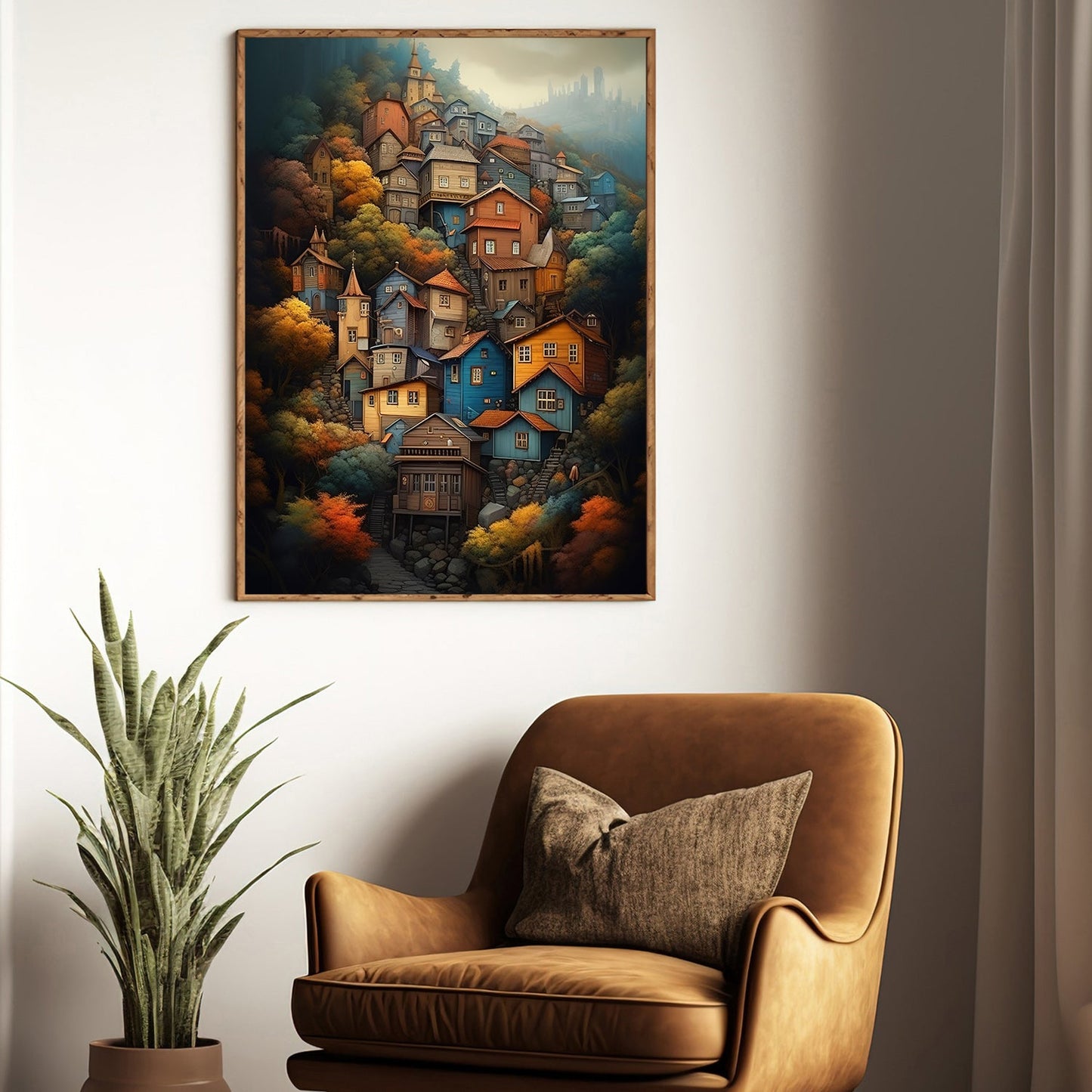 Colorful Village, House Canvas Painting, Village Wall Art Decor, Charming Town Poster Gift