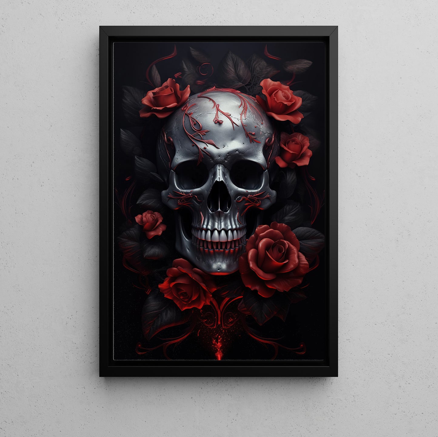 A Symphony Of Skull And Rose, Gothic Canvas Painting, Mystery Wall Art Decor, Poster Gift For Skull Lovers