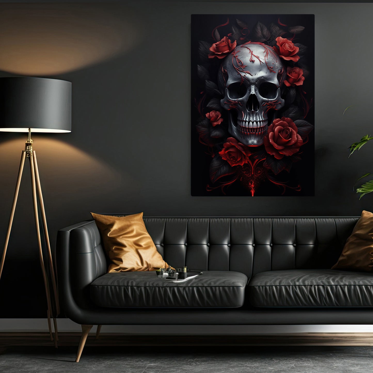 A Symphony Of Skull And Rose, Gothic Canvas Painting, Mystery Wall Art Decor, Poster Gift For Skull Lovers