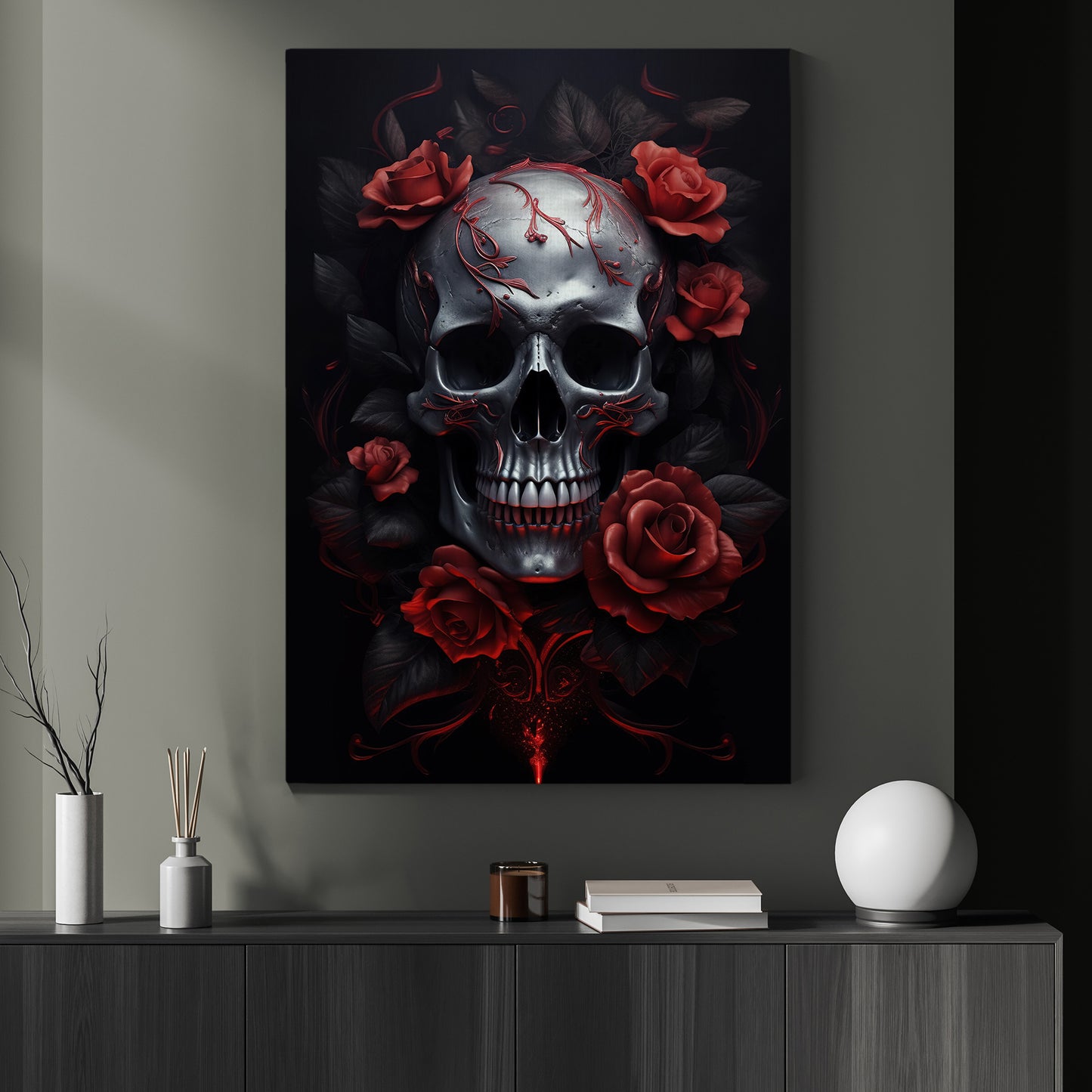 A Symphony Of Skull And Rose, Gothic Canvas Painting, Mystery Wall Art Decor, Poster Gift For Skull Lovers