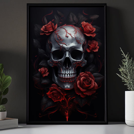 A Symphony Of Skull And Rose, Gothic Canvas Painting, Mystery Wall Art Decor, Poster Gift For Skull Lovers