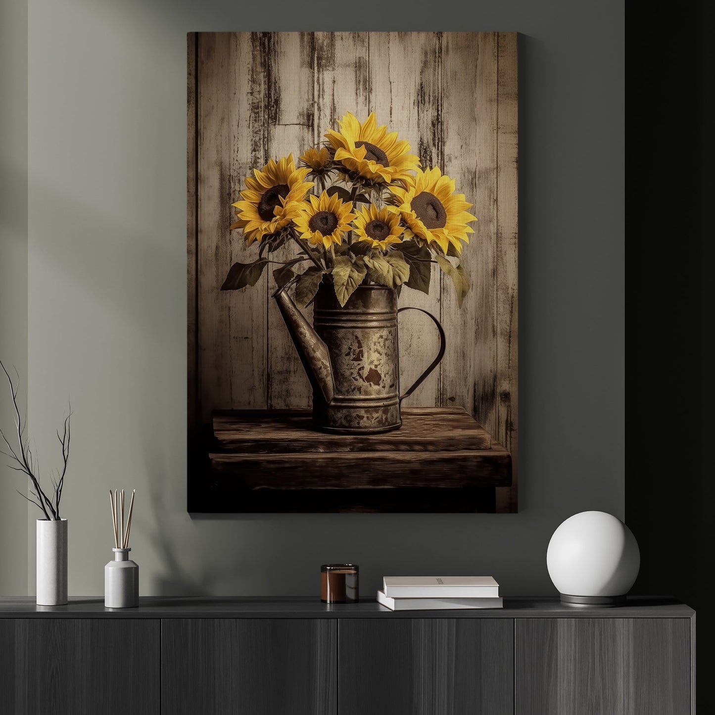 Rustic Sunflower, Floral Canvas Painting, Morden Flower Wall Art Decor, Poster Gift For Flower Lovers