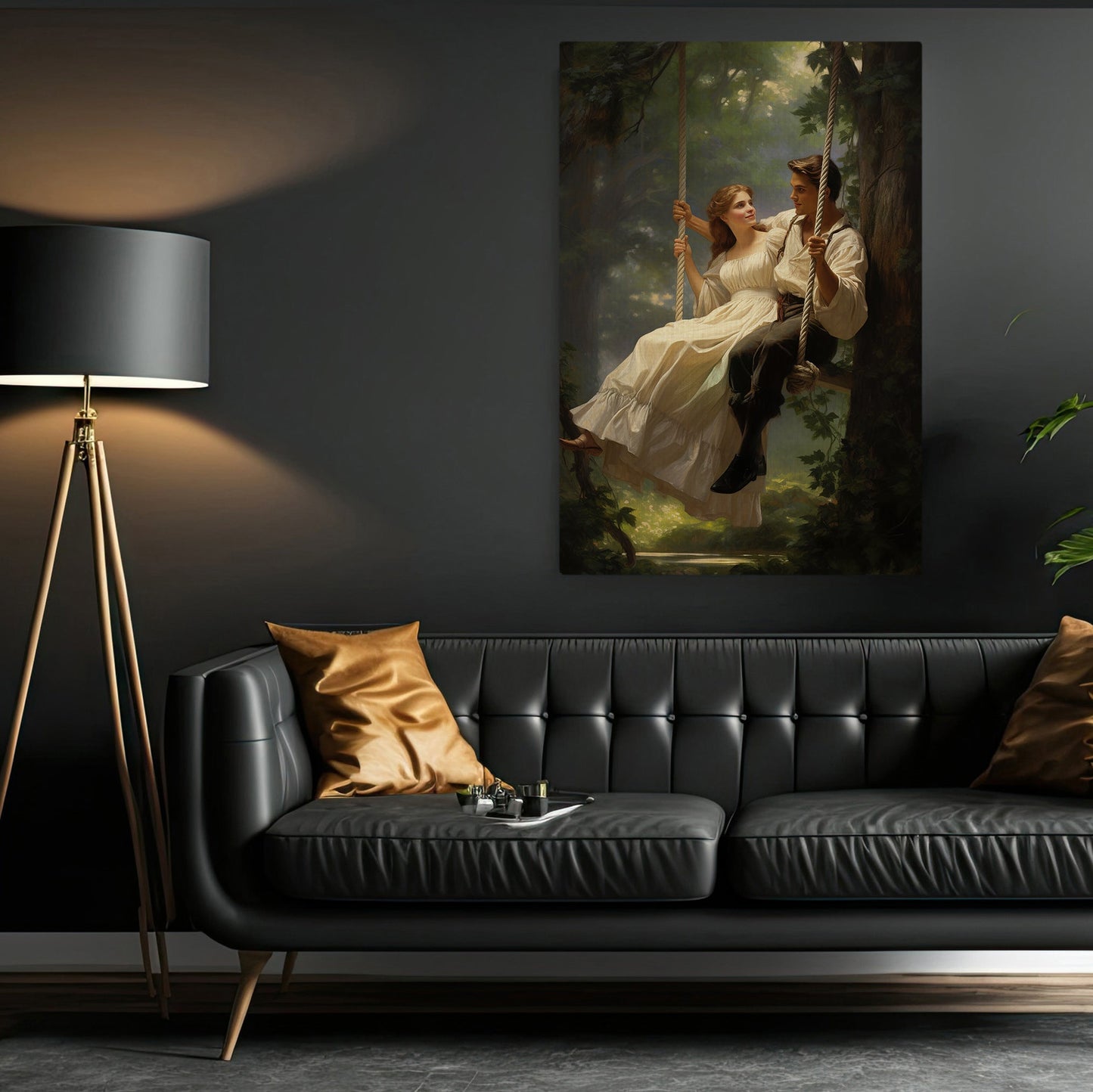 Romantic Victorian Swing, Valentine's Day Couple Canvas Painting, Romantic Wall Art Decor - Valentines Poster Gift