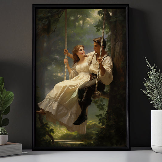 Romantic Victorian Swing, Valentine's Day Couple Canvas Painting, Romantic Wall Art Decor - Valentines Poster Gift