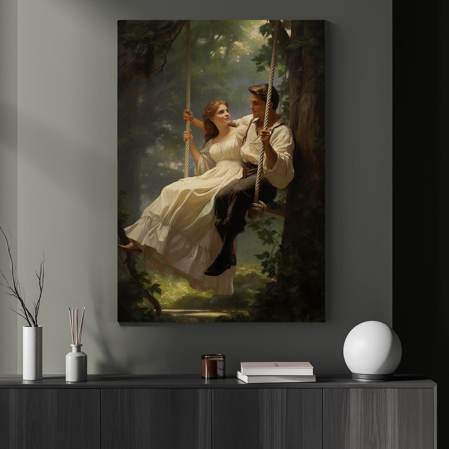 Romantic Victorian Swing, Valentine's Day Couple Canvas Painting, Romantic Wall Art Decor - Valentines Poster Gift