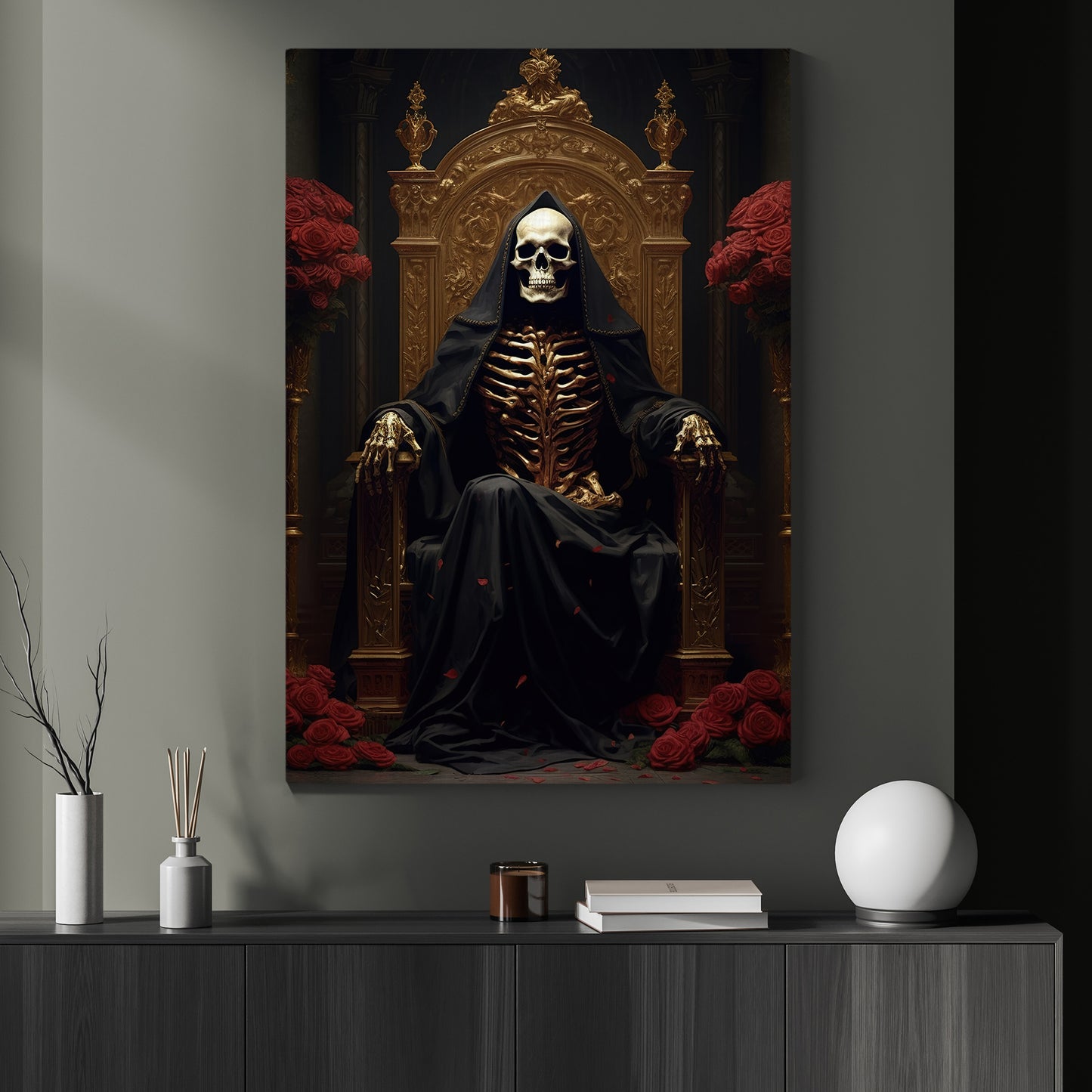 Sovereignty Beyond Death, Gothic Canvas Painting, Mystery Wall Art Decor, Poster Gift For Skull Lovers