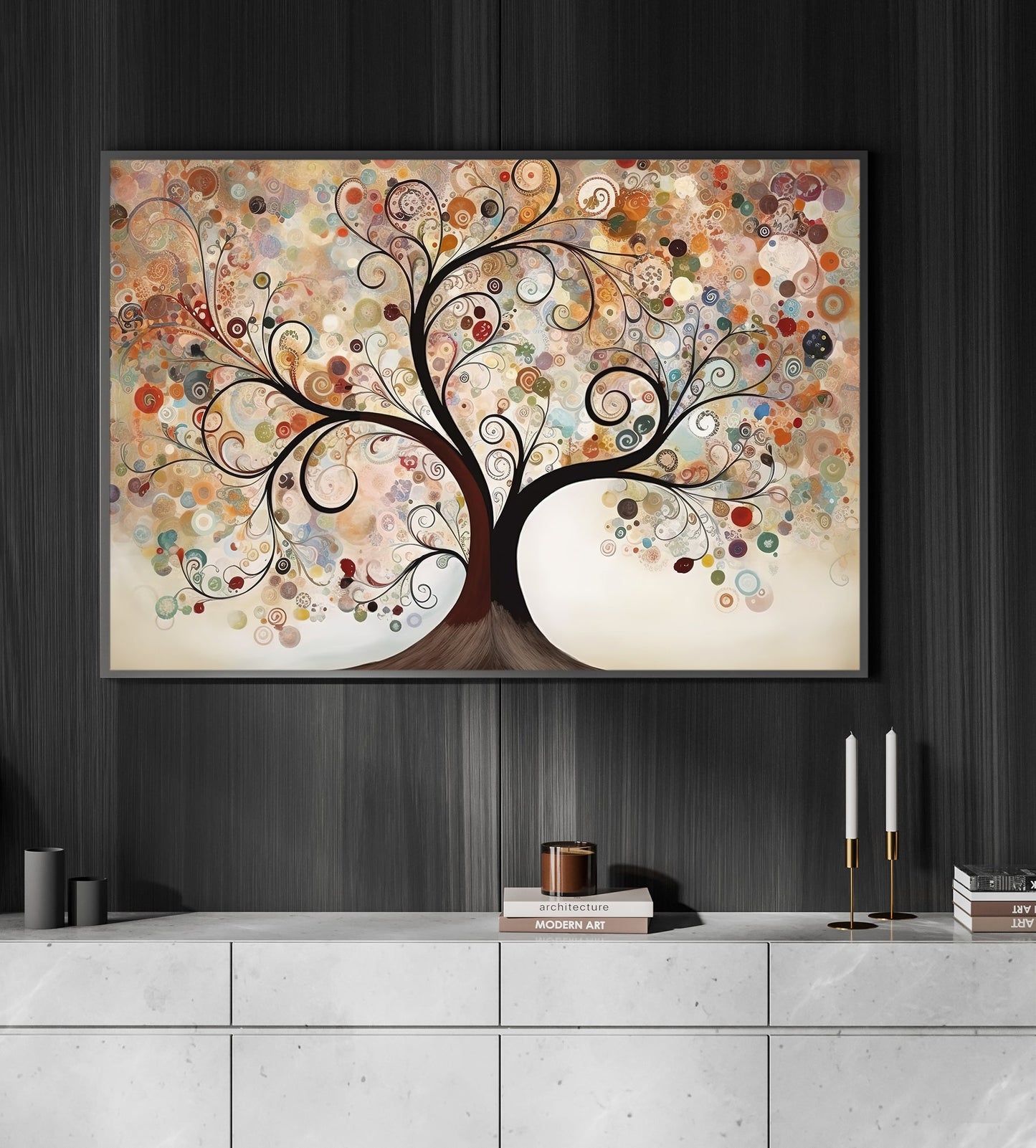 Circular Patterns Tree, Modern Tree Canvas Painting, Wall Art Decor, Poster Gift For Patterns Tree Lovers