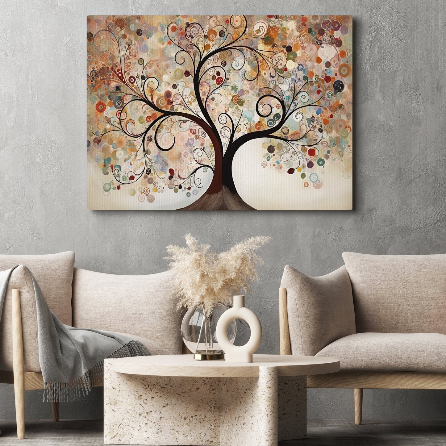 Circular Patterns Tree, Modern Tree Canvas Painting, Wall Art Decor, Poster Gift For Patterns Tree Lovers