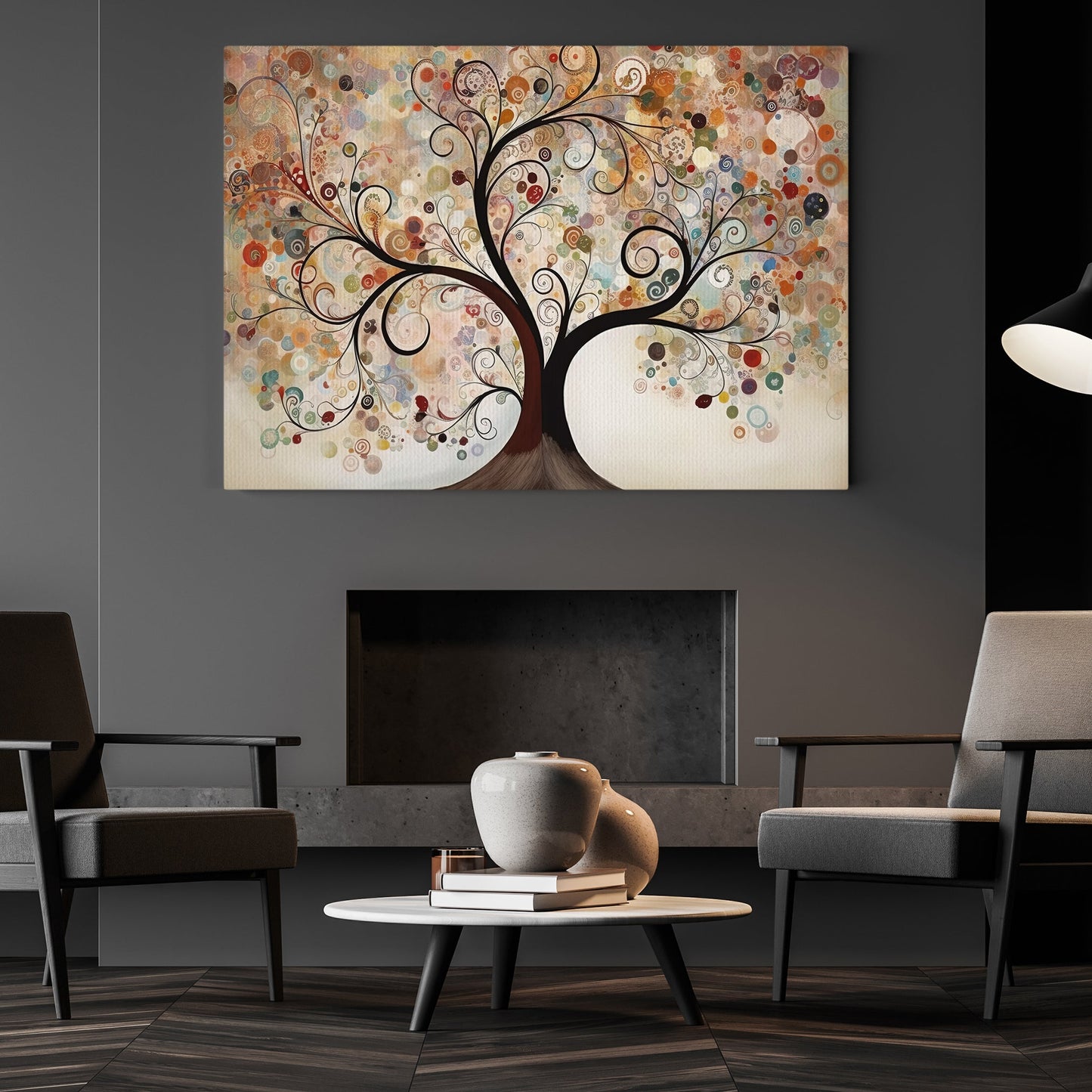 Circular Patterns Tree, Modern Tree Canvas Painting, Wall Art Decor, Poster Gift For Patterns Tree Lovers