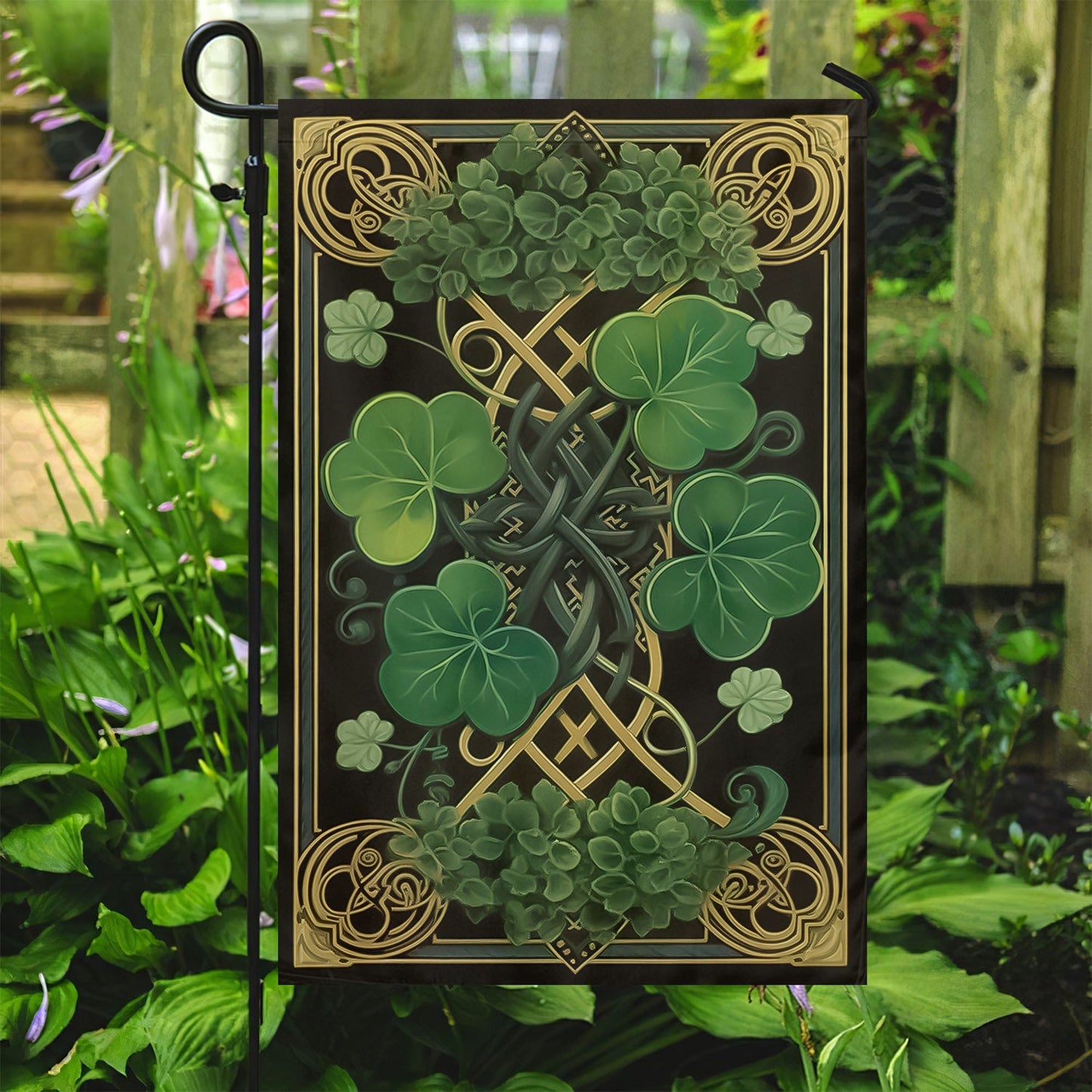 Shamrock And Celtic Knot, St Patrick's Day Garden Flag & House Flag Gift, St Patricks Day Irish Outdoor Decoration