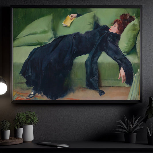 Funny Canvas Painting, Repose In Green And Black, Moody Woman Wall Art Decor, Poster Gift For Your Girlfriend