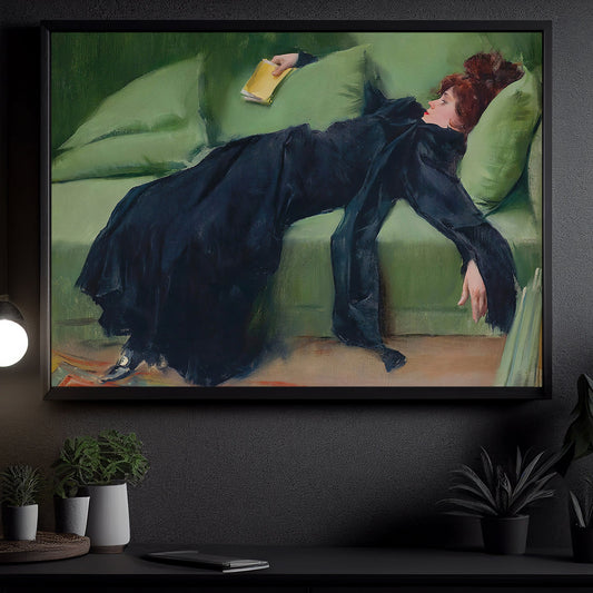 Funny Canvas Painting, Repose In Green And Black, Moody Woman Wall Art Decor, Poster Gift For Your Girlfriend