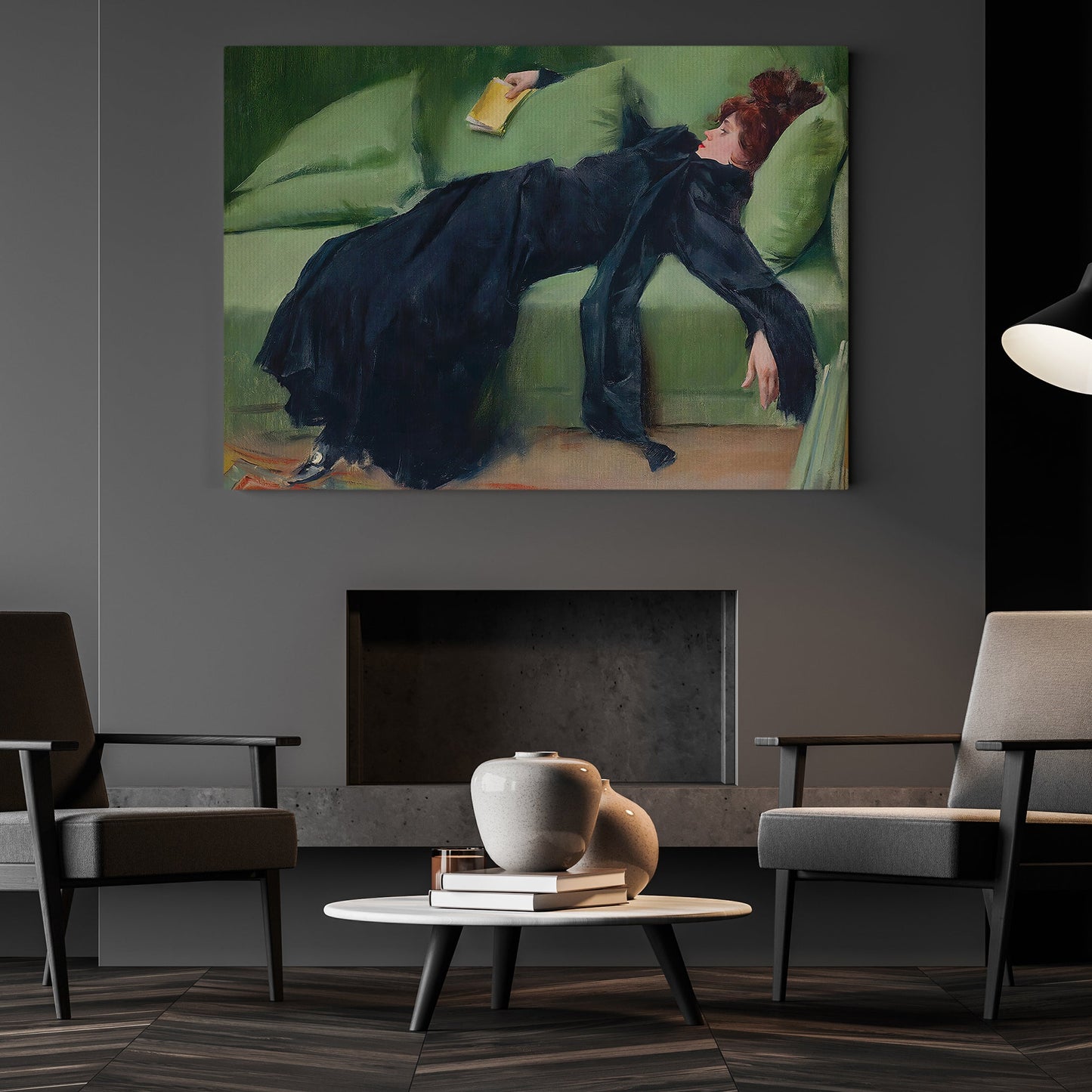 Funny Canvas Painting, Repose In Green And Black, Moody Woman Wall Art Decor, Poster Gift For Your Girlfriend