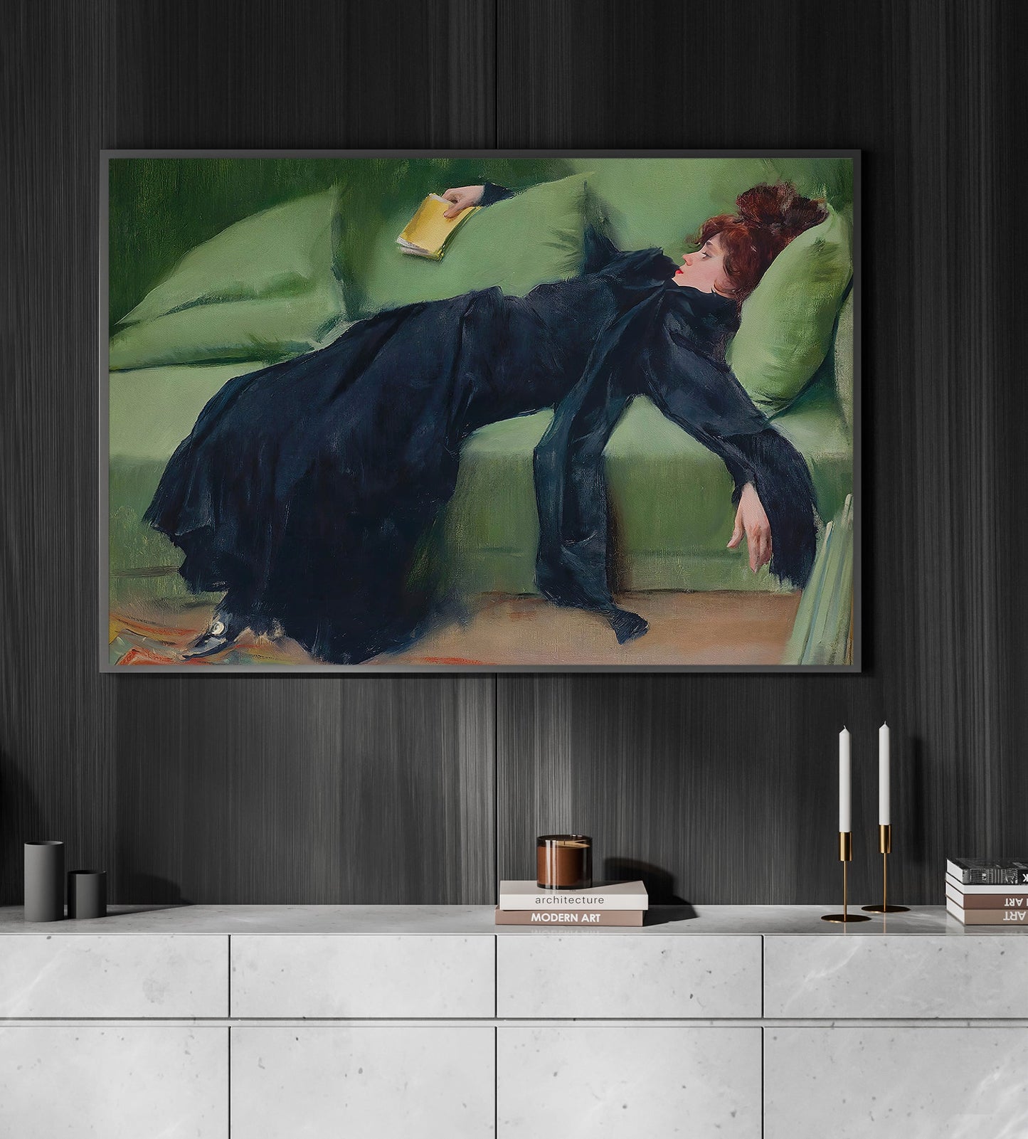 Funny Canvas Painting, Repose In Green And Black, Moody Woman Wall Art Decor, Poster Gift For Your Girlfriend