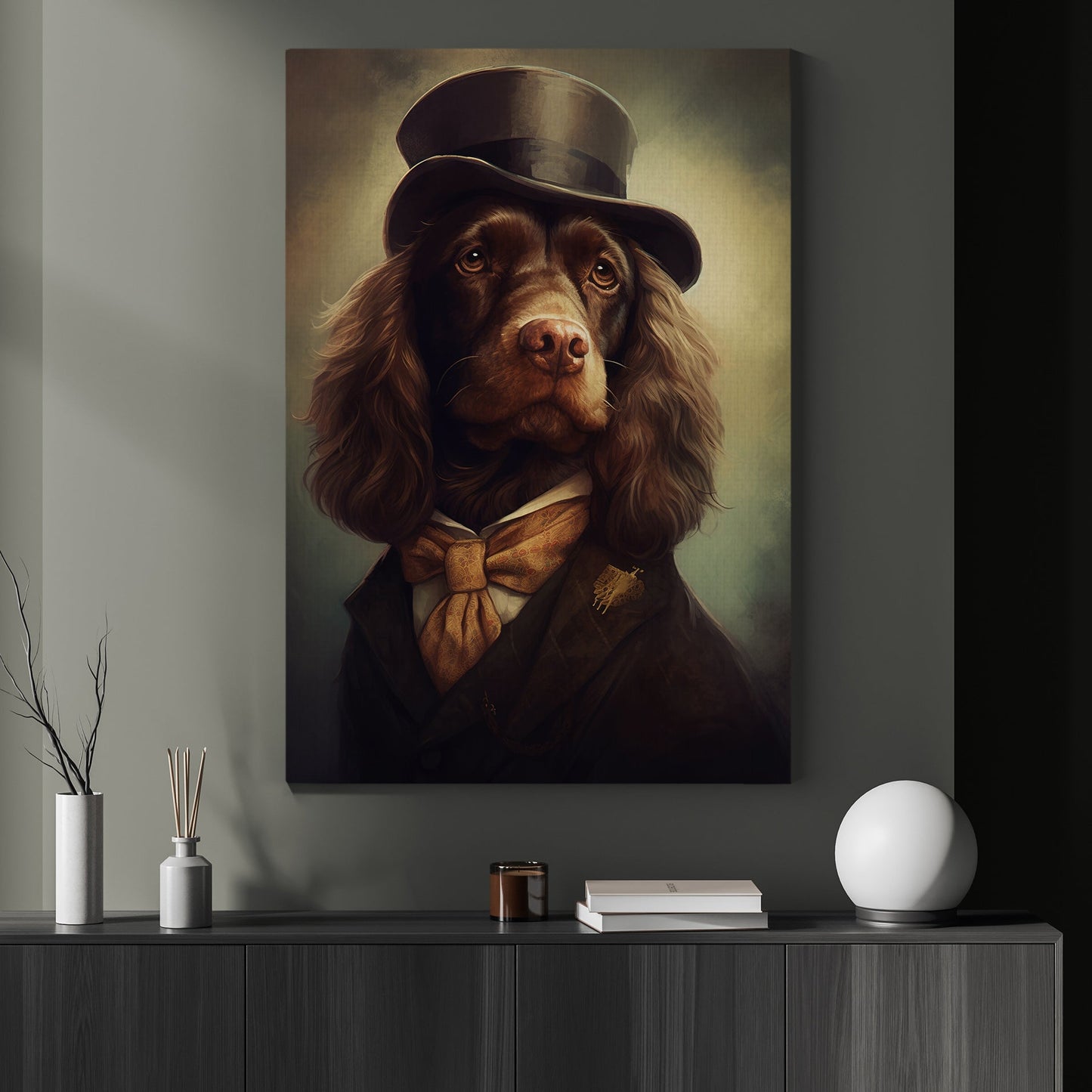 Spaniel Dog In Suit, Victorian Dog Canvas Painting, Victorian Animal Wall Art Decor, Poster Gift For Spaniel Dog Lovers