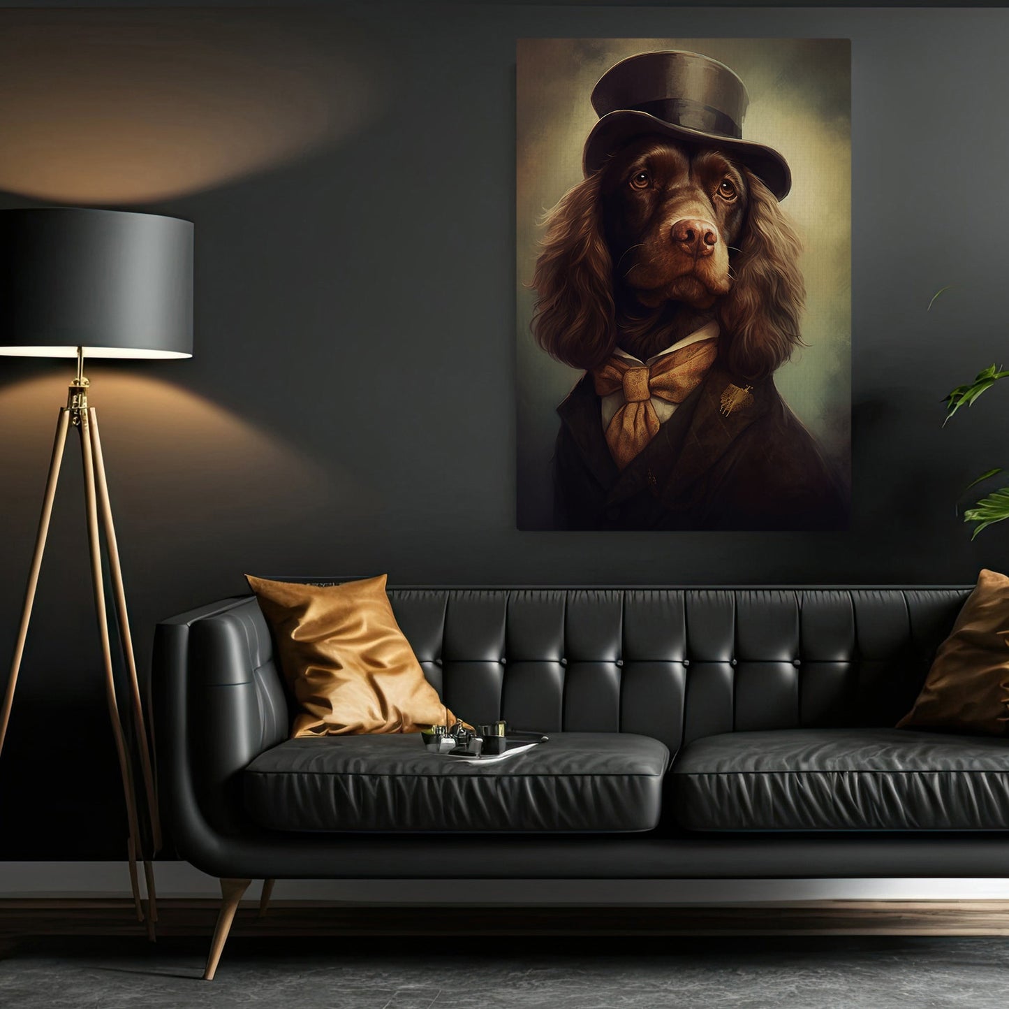 Spaniel Dog In Suit, Victorian Dog Canvas Painting, Victorian Animal Wall Art Decor, Poster Gift For Spaniel Dog Lovers