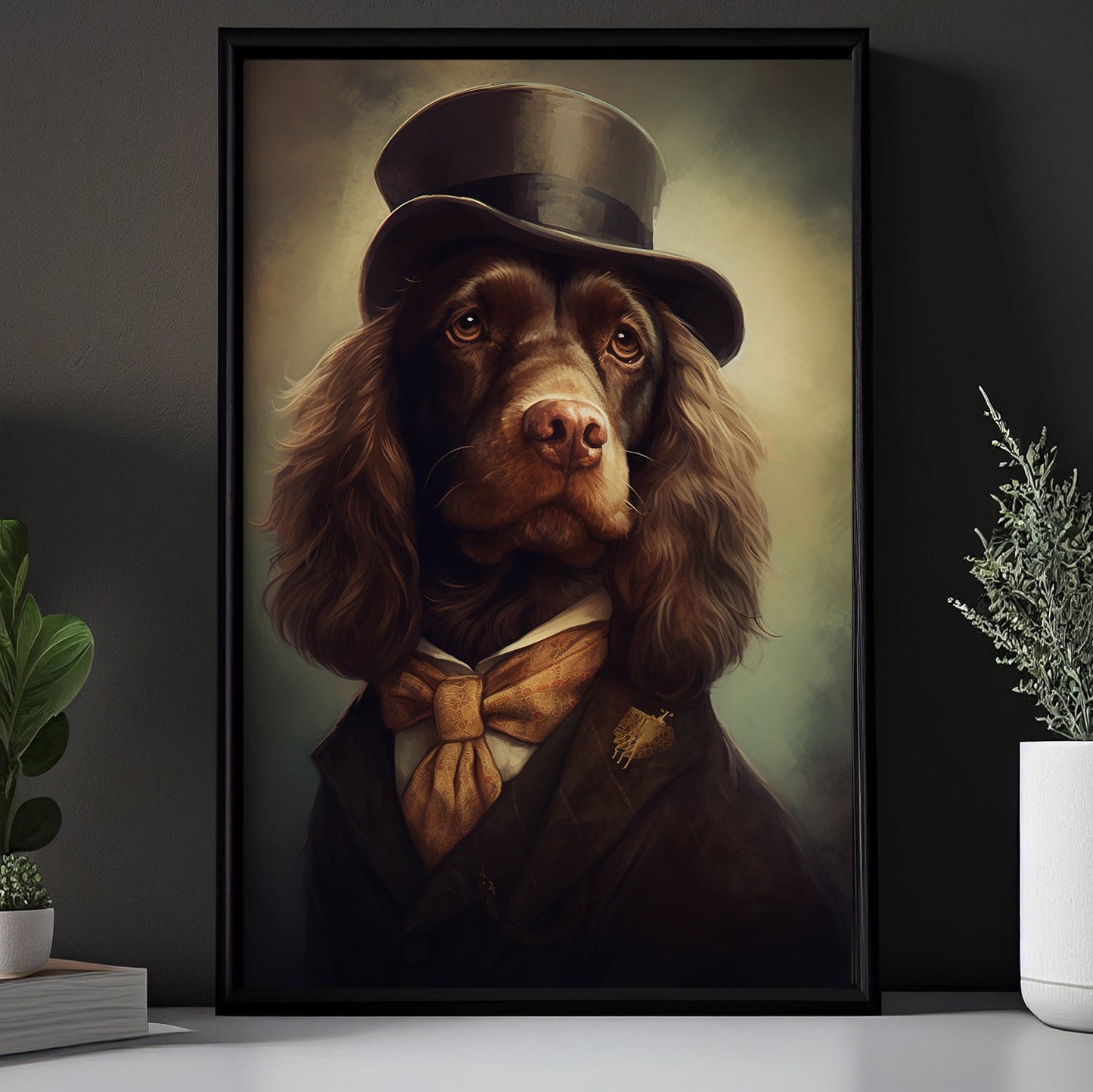 Spaniel Dog In Suit, Victorian Dog Canvas Painting, Victorian Animal Wall Art Decor, Poster Gift For Spaniel Dog Lovers